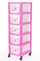 Fendex New 5 Layer Printed Plastic Modular Drawer With Trolley Wheels for Home Office Hospital Parlor School Doctors and Kids Multi-Purpose Storage Box (Pink)