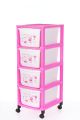 Fendex New 4 Layer Printed Plastic Modular Drawer With Trolley Wheels for Home Office Hospital Parlor School Doctors and Kids Multi-Purpose Storage Box (Pink)