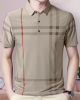 EyeBogler  Checkered Men Polo Neck Beige T-Shirt